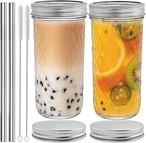 Ly thủy tinh có nắp và ống hút 650ML