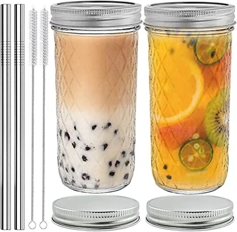 Glass Tumbler With Lids And Straws 650ML