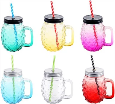 Cốc thủy tinh Mason Jar có ống hút & nắp đậy