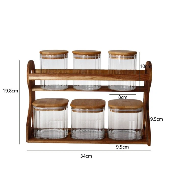 Hexagon-Set High Borosilicate Glass Storage Jars With Wooden Lids & Base suppliers