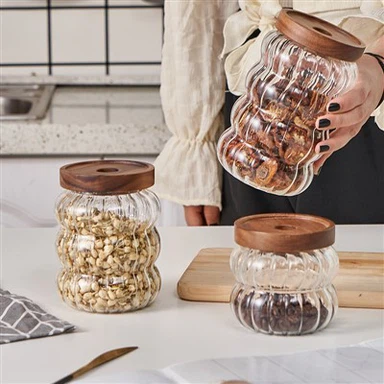 Lọ đựng gia vị và thực phẩm bằng thủy tinh có nắp đậy bằng gỗ keo